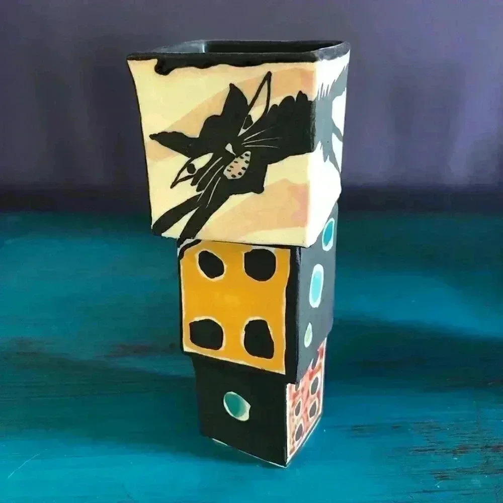 Handmade 3 Piece Cat + Mouse Ceramic Vases